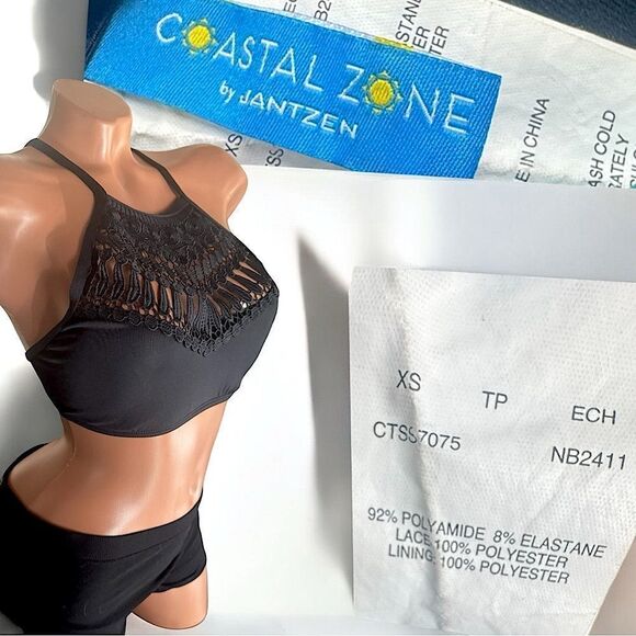 Jantzen Black Crochet Halter Bikini Top l Tie Back l XS l EUC - Picture 7 of 13